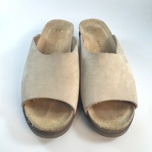 Mephisto Women Tan Suede Slide Sandals Cork Footbed Wedge Made in France Size 40